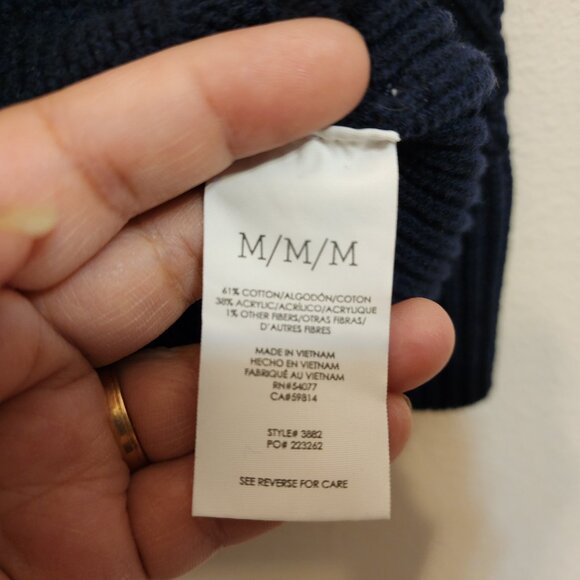 Cabi Cotton Blnd Cable Knit Cardigan Sweater Navy Blue Slat Fisherman Women M - Picture 15 of 16